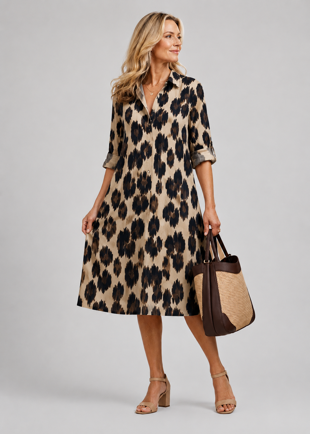 Karine — Robe courte chemise à motif animalier