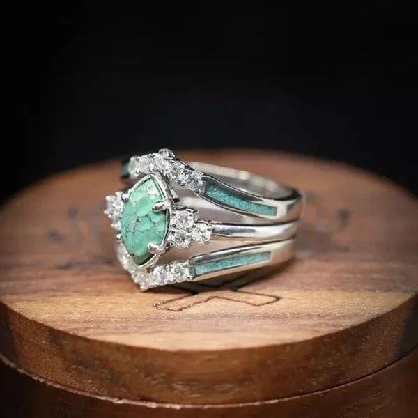 Ovale Pointu | Bague argentée avec pierre turquoise – Vue 04