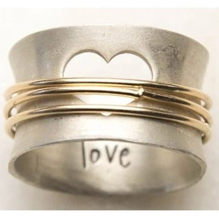 Anneau Cœur | Bague tournante large argentée avec découpe en cœur – Vue 02