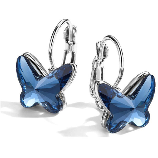 Papillon Bleu | Boucles d'oreilles argentées avec papillon bleu – Vue 01