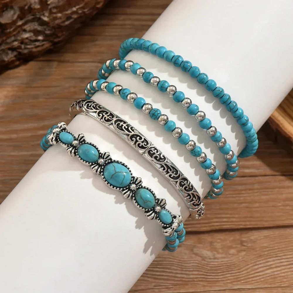 Esprit Bohème | Ensemble de bracelets turquoise – Vue 02