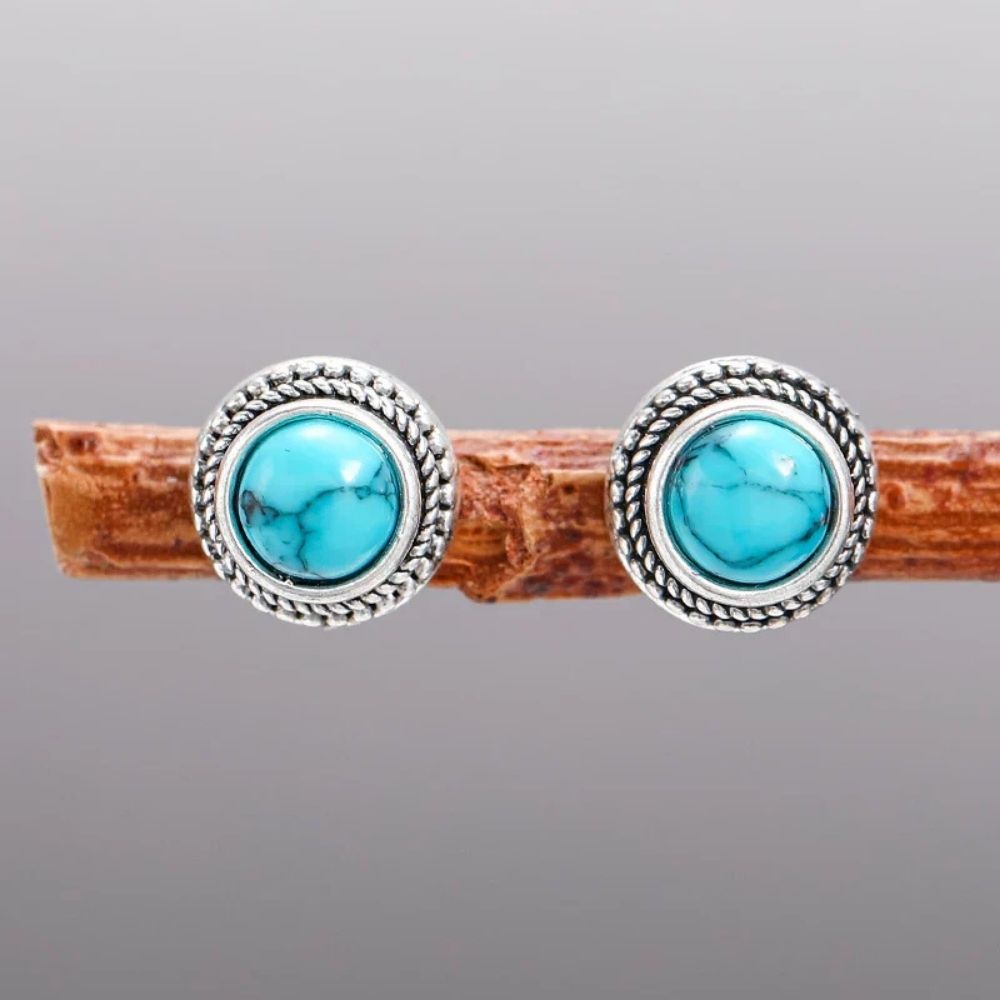 Pierre Bohème | Boucles d'oreilles argentées avec pierre turquoise – Vue 02