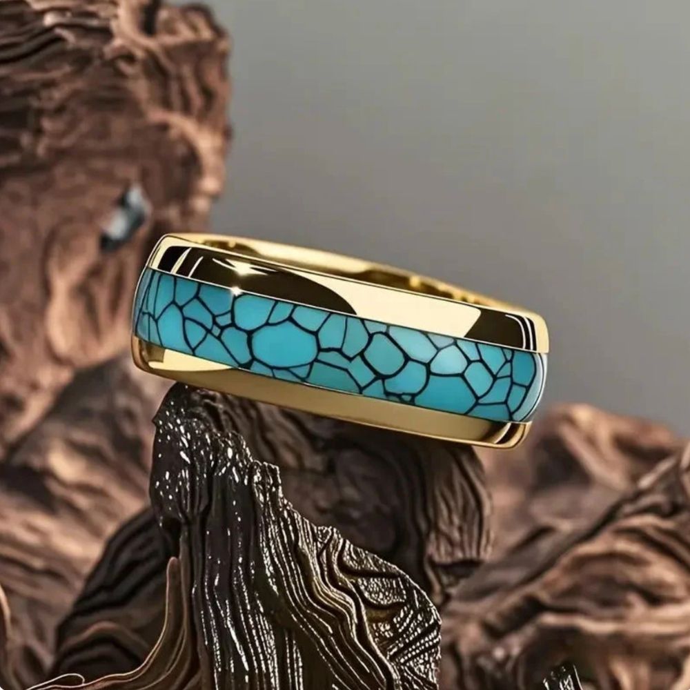 Marée | Bague dorée avec incrustation turquoise – Vue 01