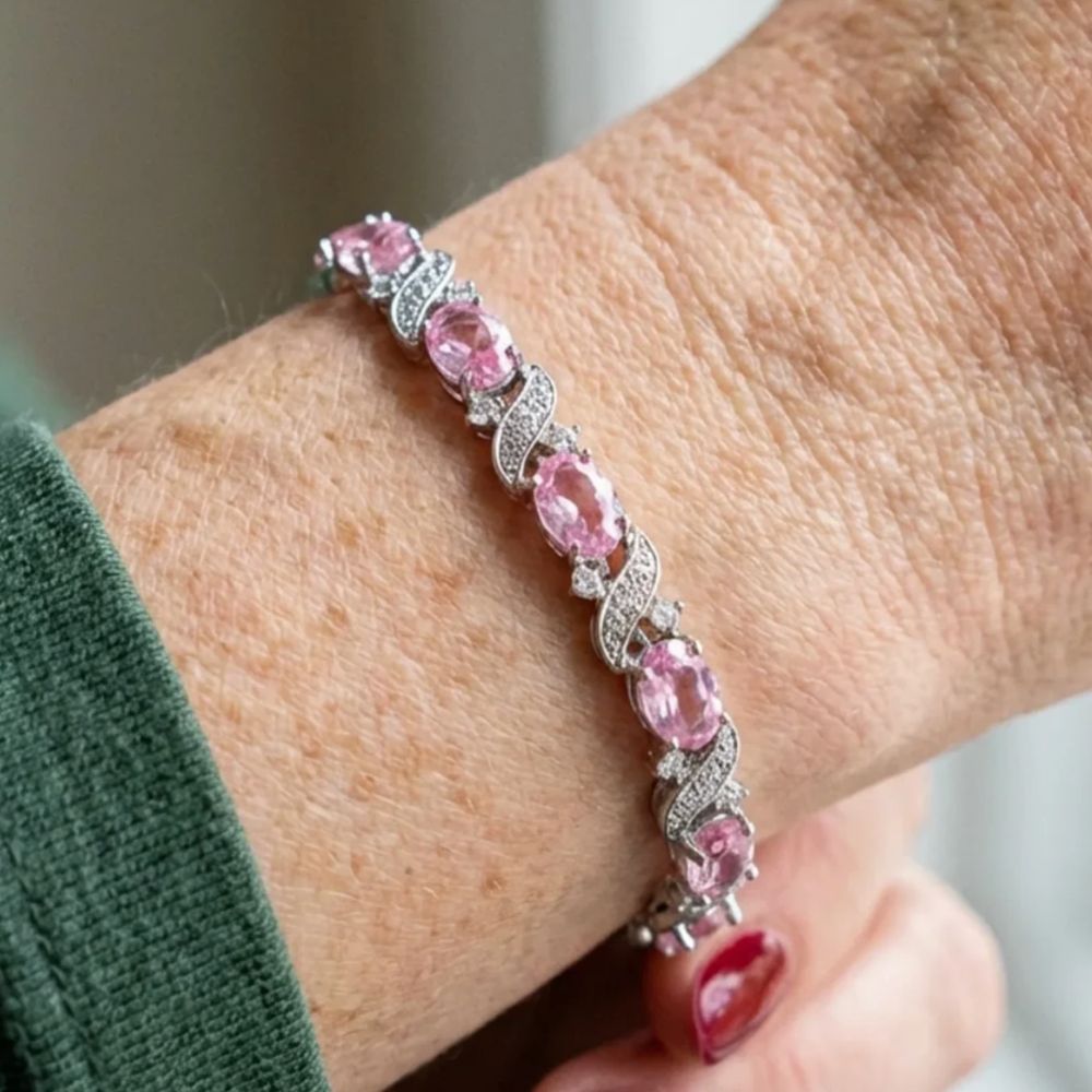 Éclat Rosé | Bracelet argenté avec pierres roses – Vue 01