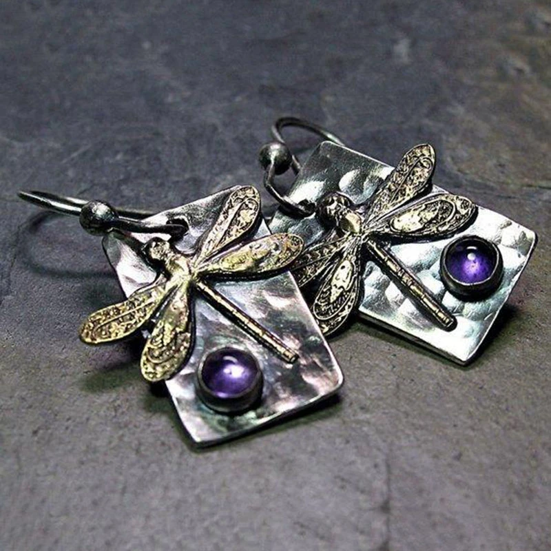 Aile de Libellule | Boucles d'oreilles argentées et dorées à motif de libellule – Vue 01