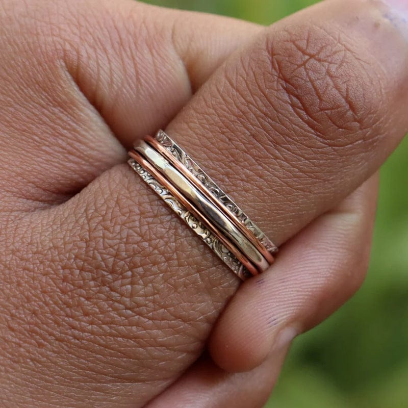 Trio Fin | Bague empilée fine argentée et or rose – Vue 01