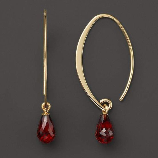 Goutte Rouge | Boucles d'oreilles dorées avec pierre rouge – Vue 01