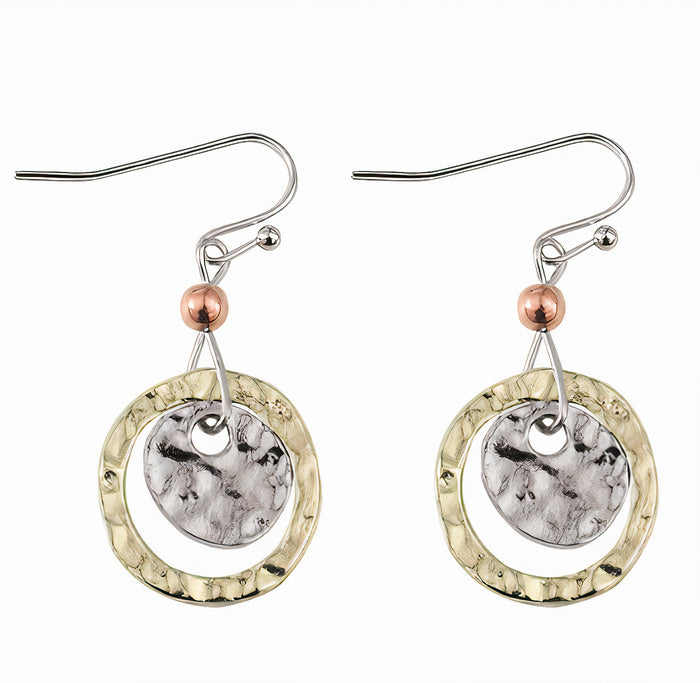 Disque Bordé | Boucles d'oreilles avec bordure dorée et centre argenté – Vue 01