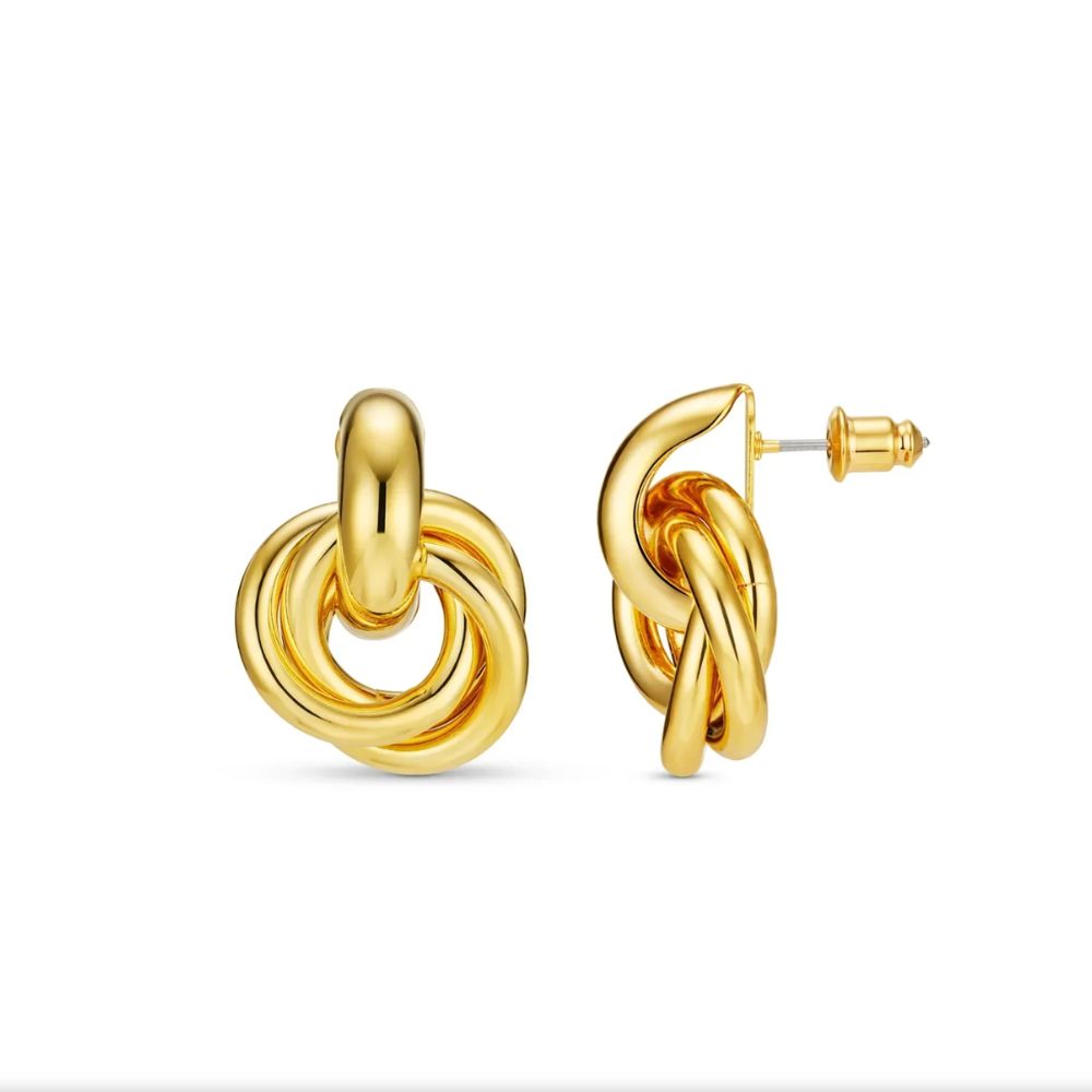 Maillon Noué | Boucles d'oreilles dorées en forme de nœud – Vue 01