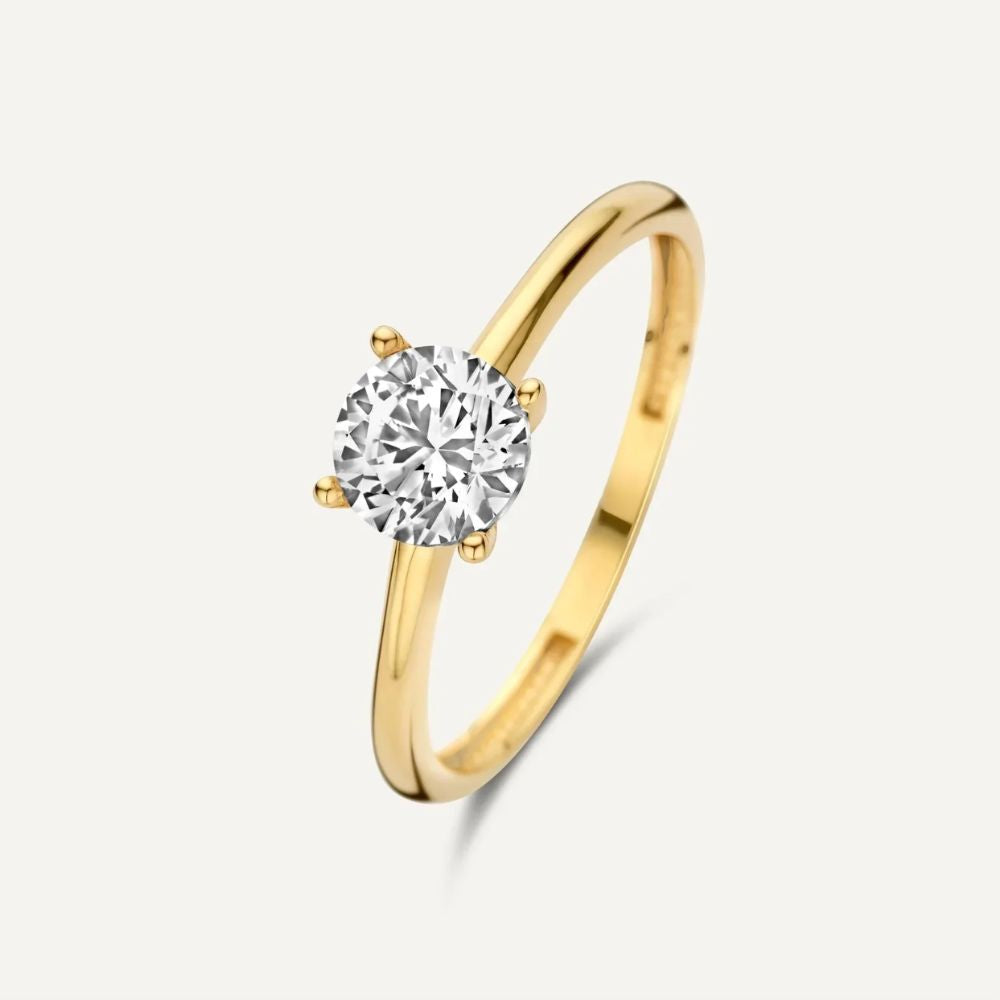 Pierre Unique | Bague fine dorée avec pierre claire ronde – Vue 01