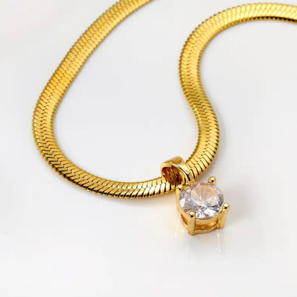 Éléonore | Collier avec pendentif pierre claire – Vue 01