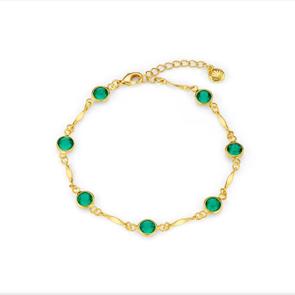 Maille Verte | Bracelet doré à maillons avec pierres vertes – Vue 01