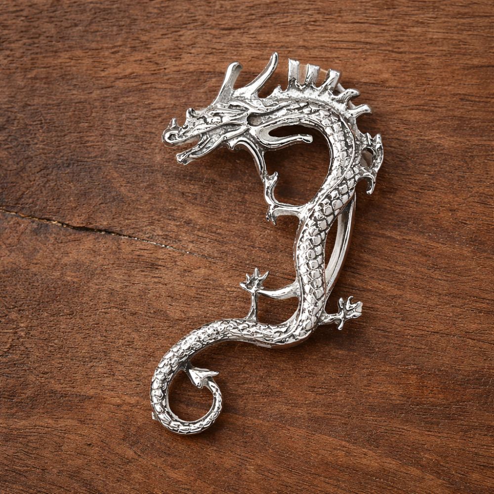 Dragon | Bijou d'oreille argenté à motif de dragon – Vue 02