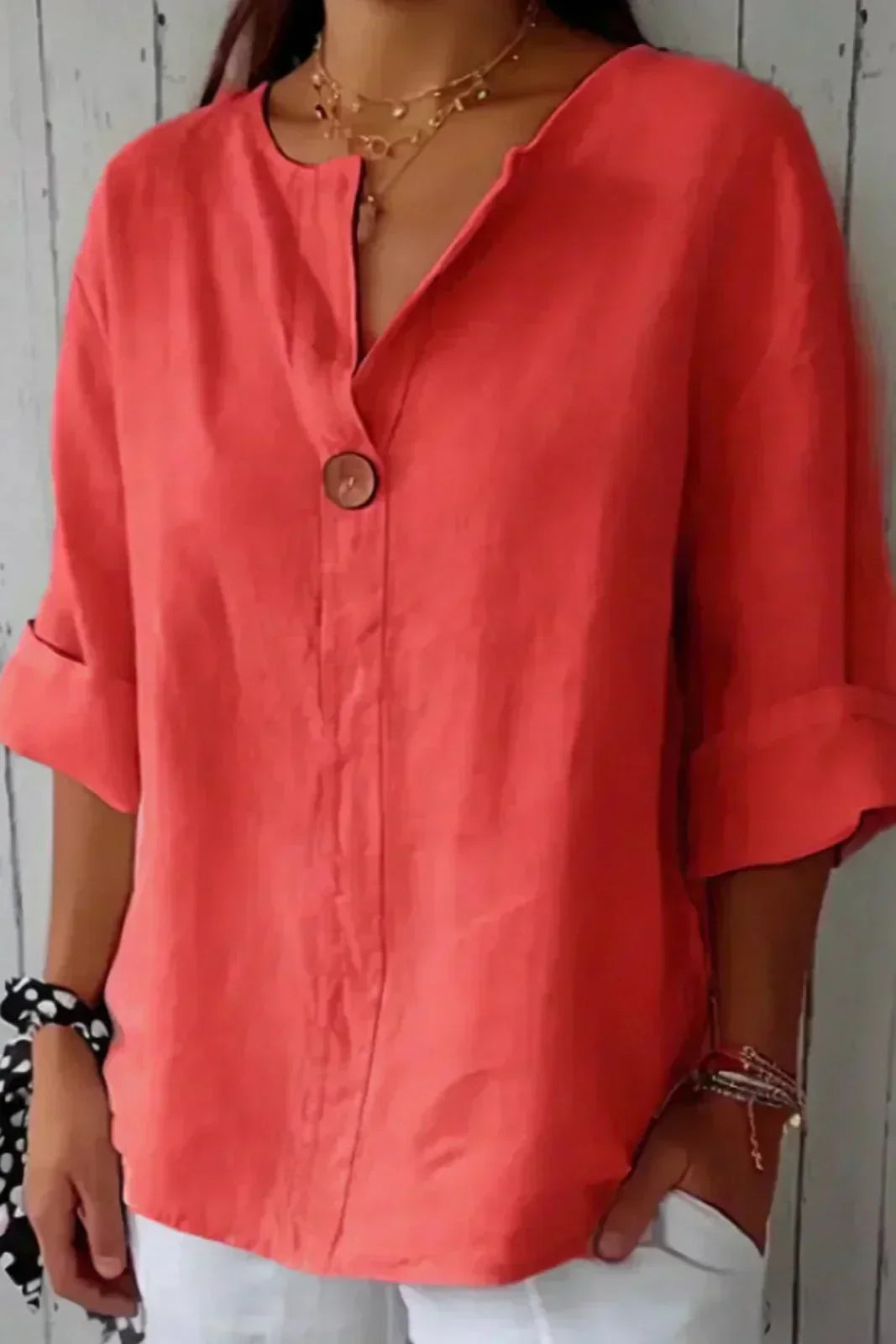 Aliette | Blouse à col tunisien — Corail