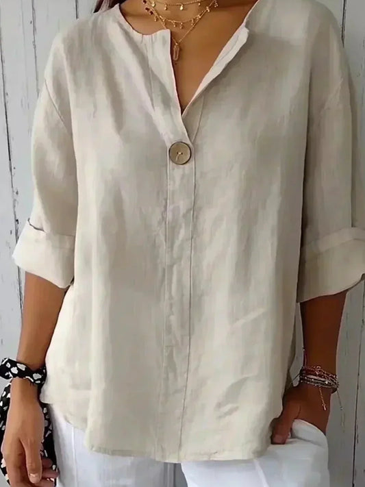 Aliette | Blouse à col tunisien — Beige