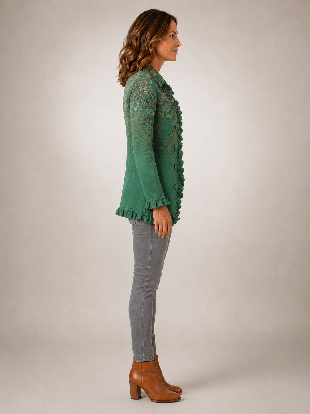 Jemara | Kurtka boho z falbankami we wzór paisley