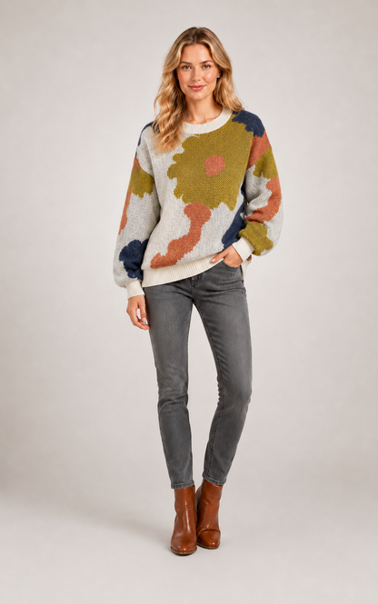Sydney | Kwiatowy sweter z dzianiny