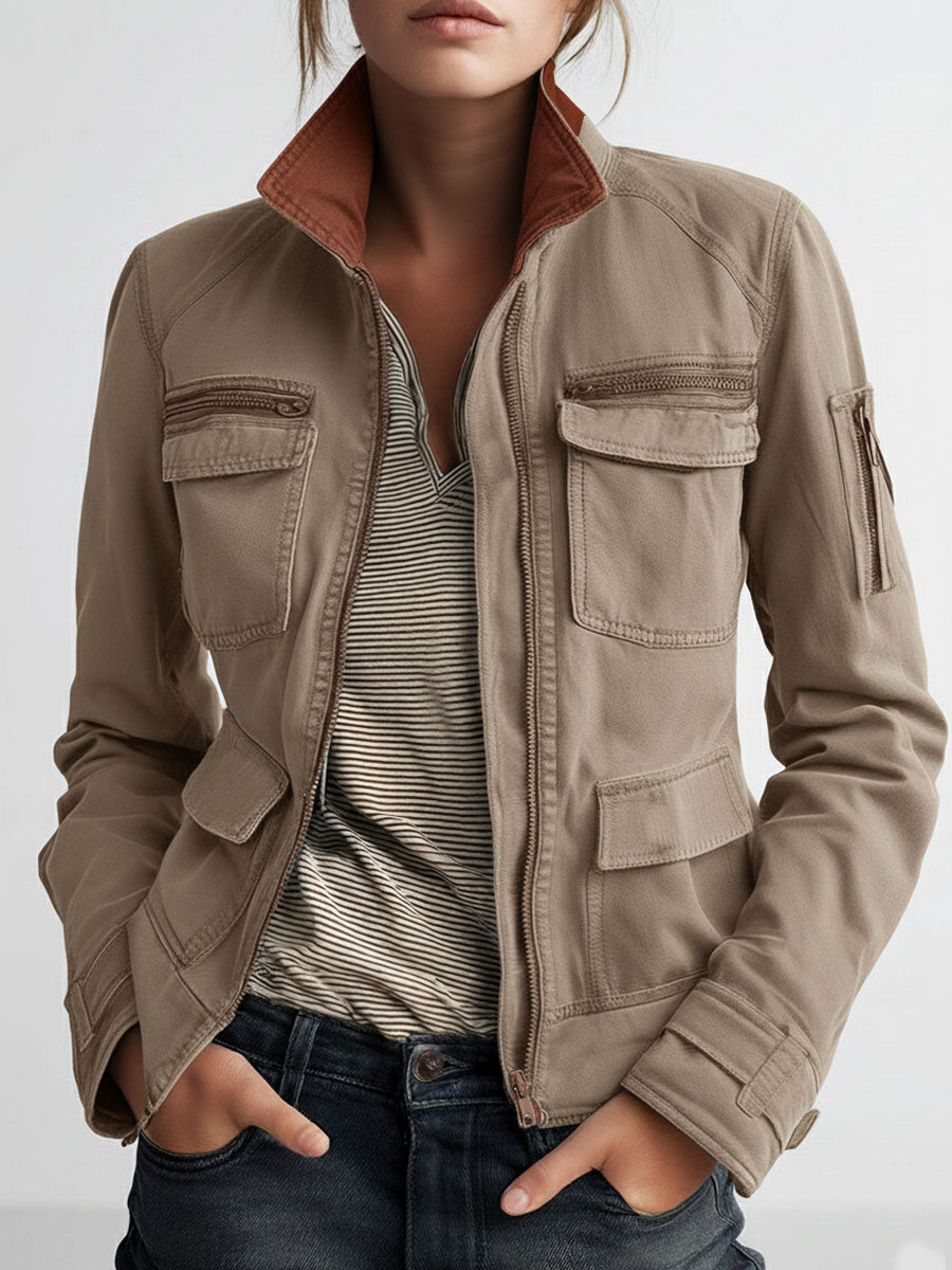 Aurane | Veste utilitaire en coton à poches plaquées — Beige