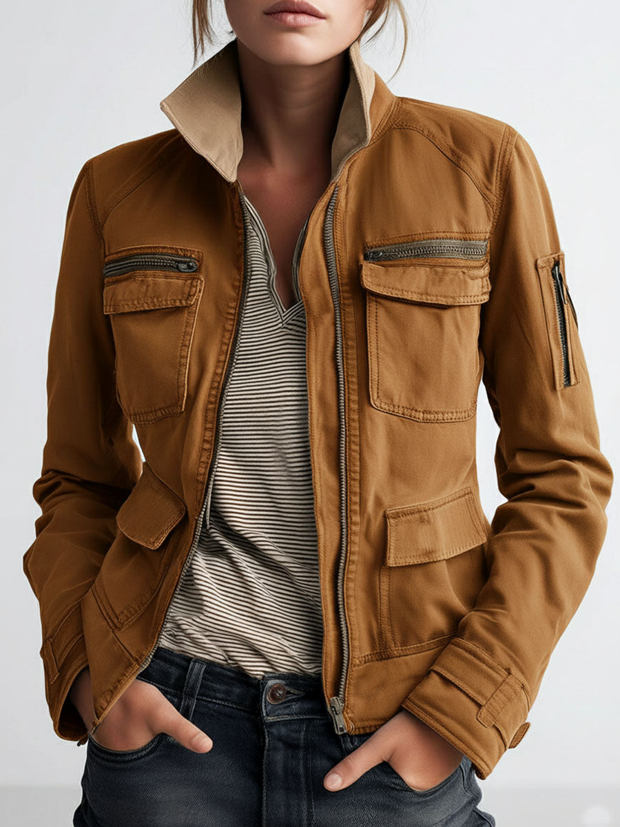 Aurane | Veste utilitaire en coton à poches plaquées — Ambre