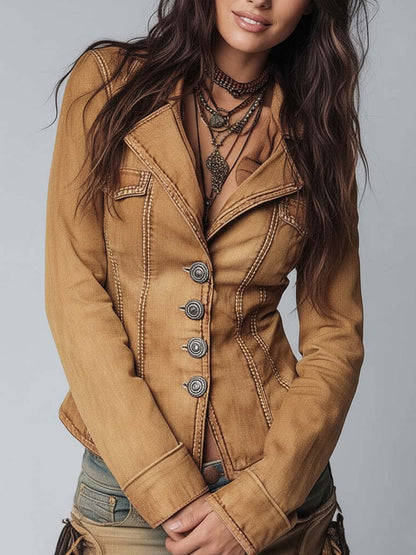Louisiane | Veste en jean cintrée à boutons ornés