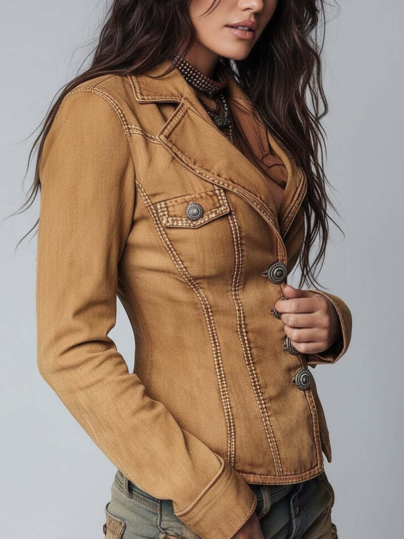 Louisiane | Veste en jean cintrée à boutons ornés