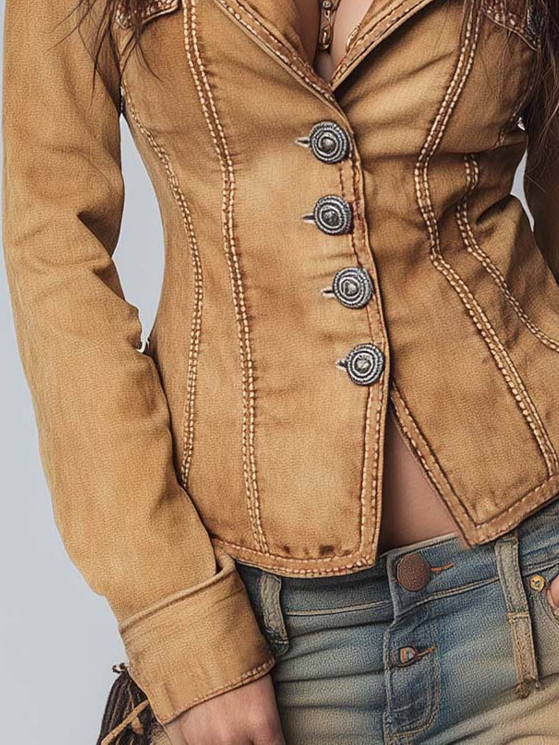 Louisiane | Veste en jean cintrée à boutons ornés