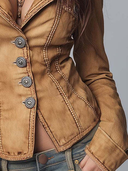 Louisiane | Veste en jean cintrée à boutons ornés
