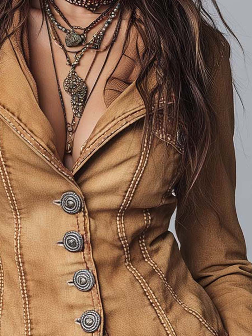Louisiane | Veste en jean cintrée à boutons ornés