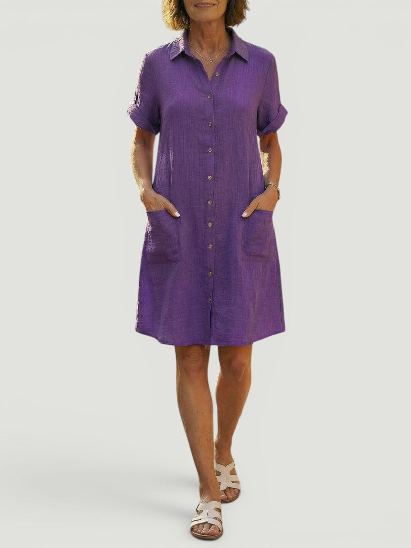 Lorène — Robe courte chemise à poches