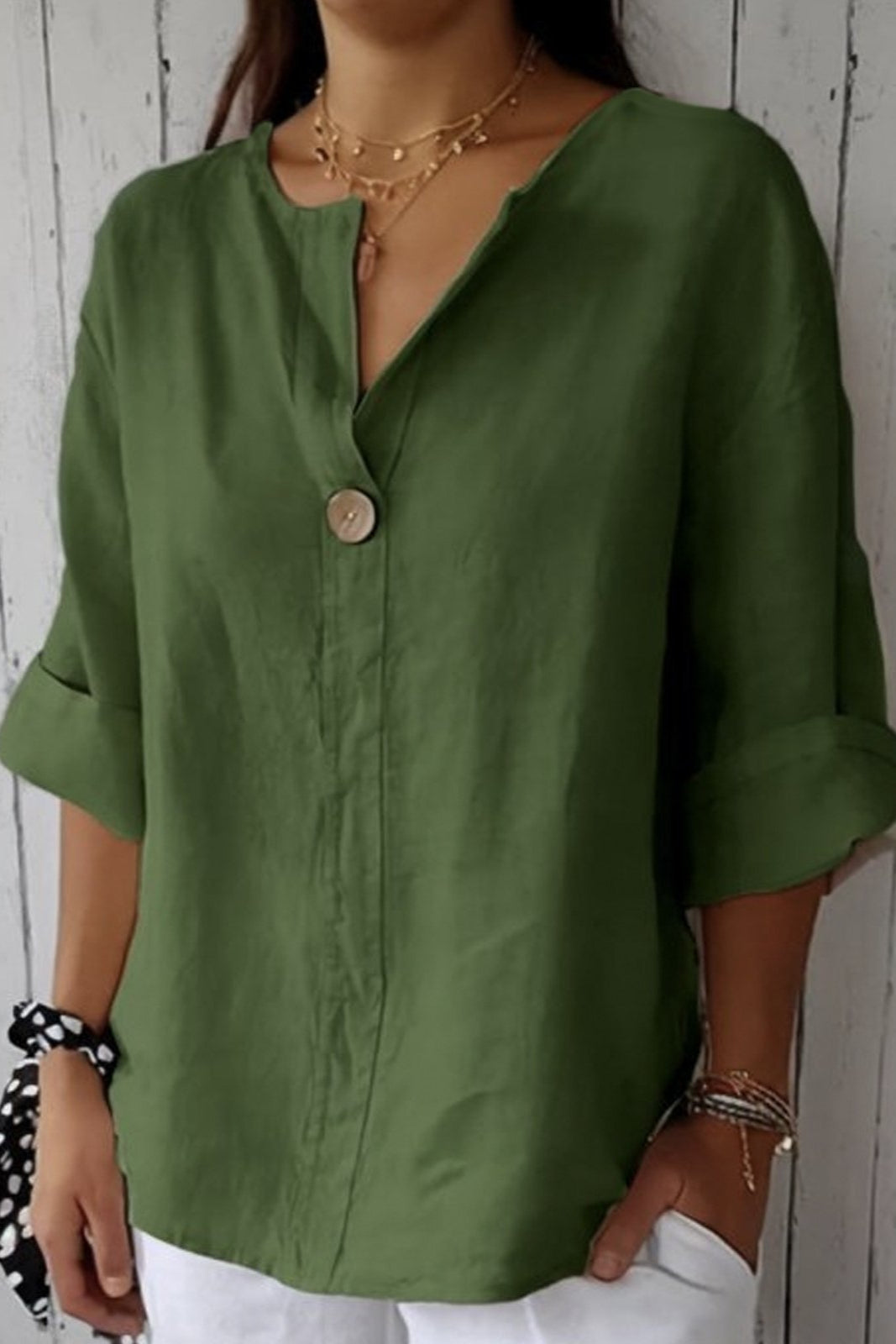 Aliette | Blouse à col tunisien — Vert kaki