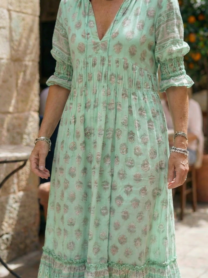 Isaline — Robe longue à imprimé block print