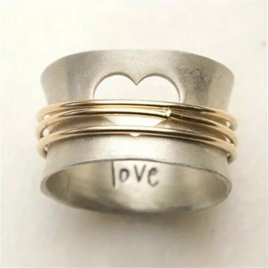 Anneau Cœur | Bague tournante large argentée avec découpe en cœur – Vue 01