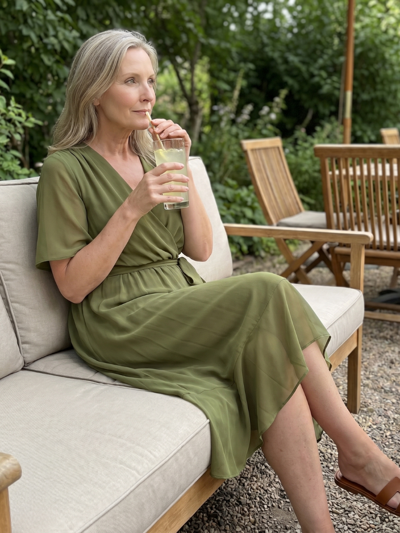 Léane — Robe midi portefeuille à ceinture