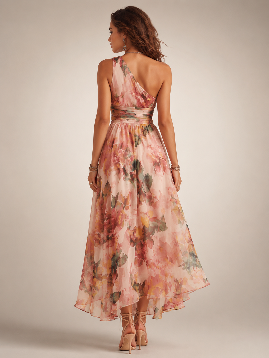 Édith — Robe longue asymétrique à imprimé fleuri