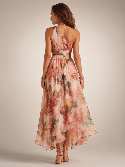 Édith — Robe longue asymétrique à imprimé fleuri