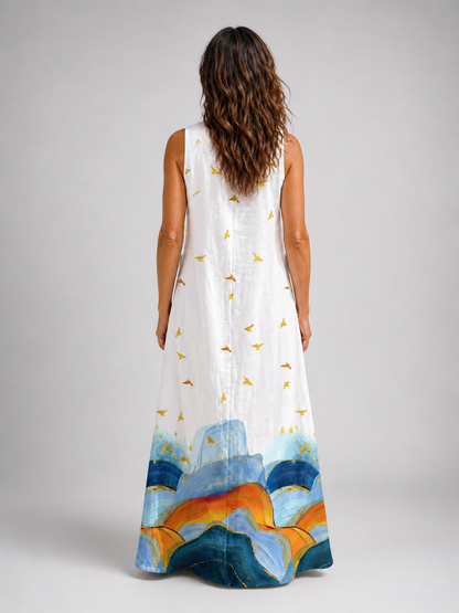 Olympe — Robe longue à ourlet peint