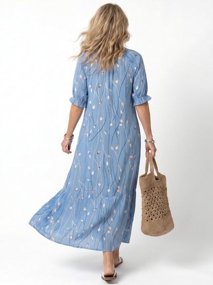 Maïté — Robe longue à lien et pompons