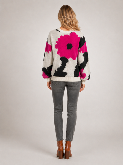 Sydney | Kwiatowy sweter z dzianiny