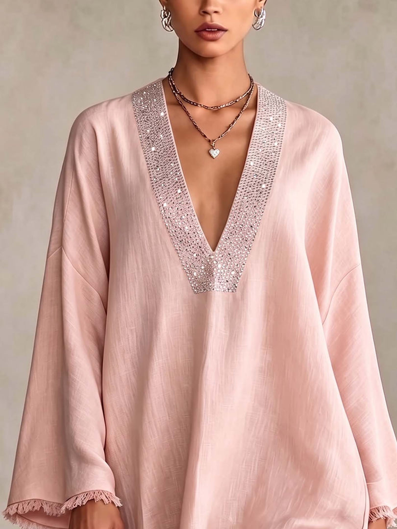 Sibylle — Robe courte à franges et strass