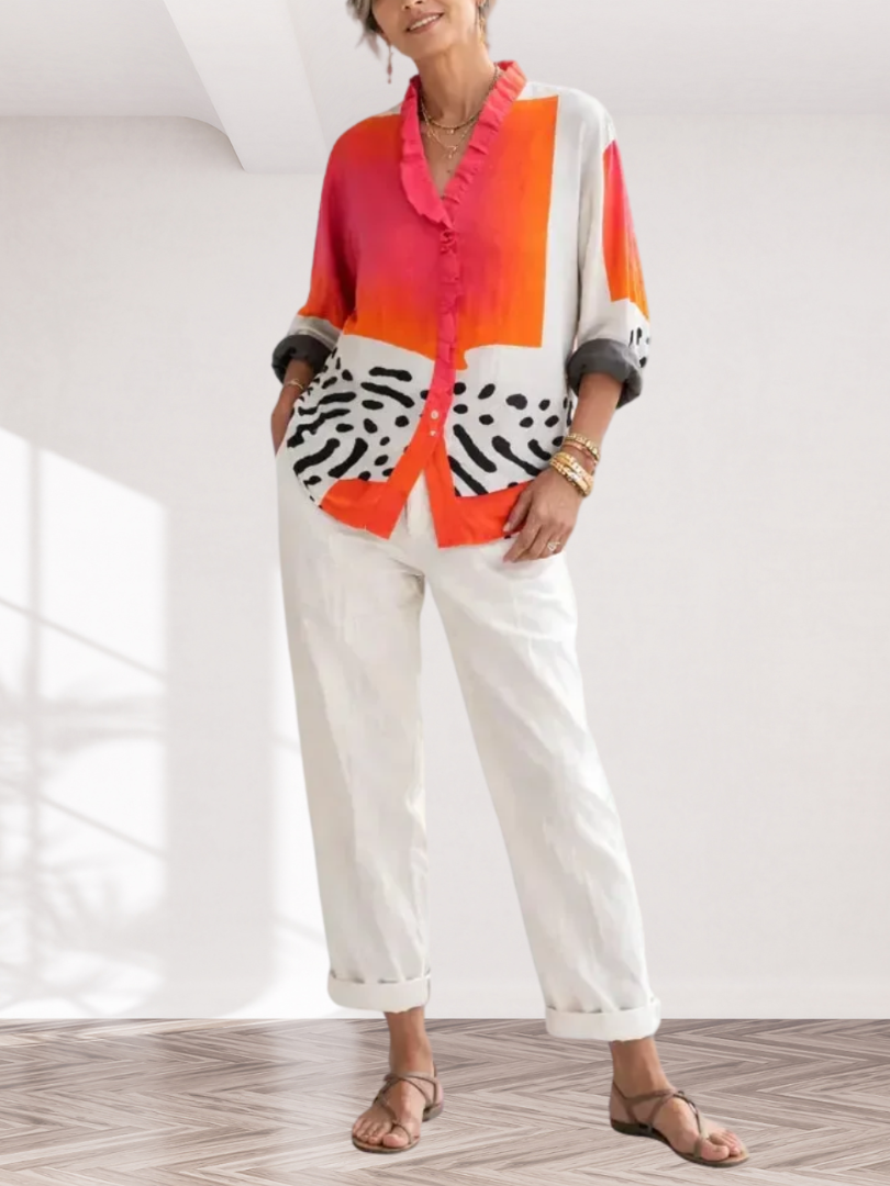 Cléophée | Bluzka colorblock z falbanką