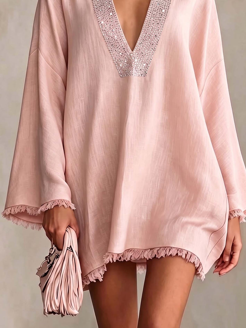 Sibylle — Robe courte à franges et strass