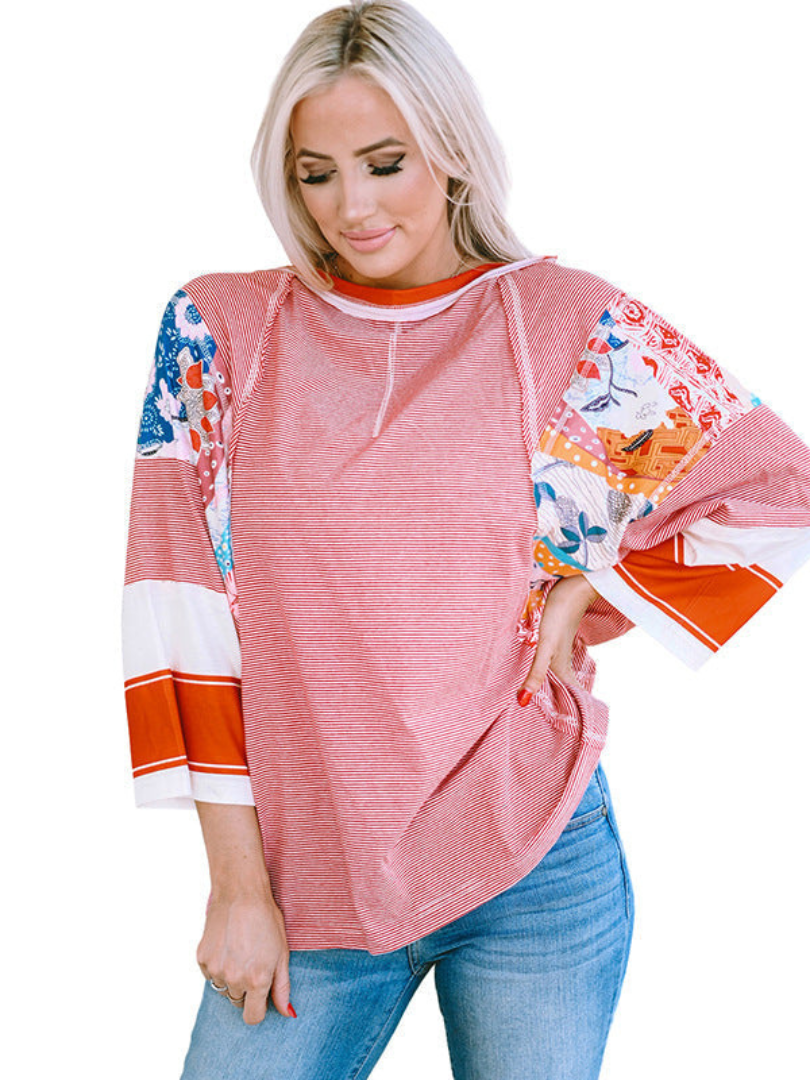 Sévrine | Top z rękawami nietoperzowymi w stylu patchwork