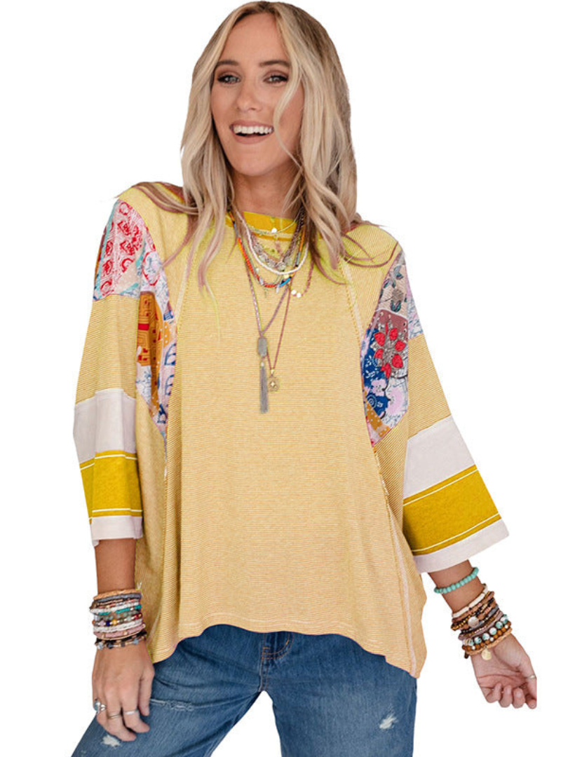 Sévrine | Top z rękawami nietoperzowymi w stylu patchwork