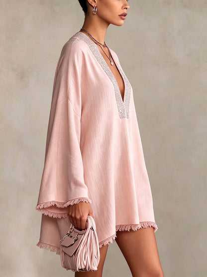 Sibylle — Robe courte à franges et strass