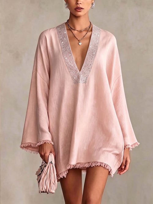 Sibylle — Robe courte à franges et strass