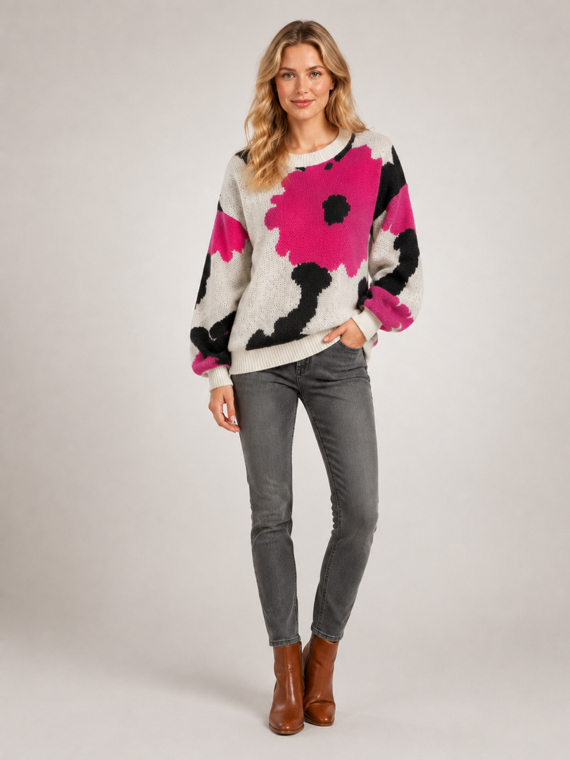 Sydney | Kwiatowy sweter z dzianiny