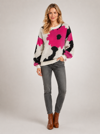 Sydney | Kwiatowy sweter z dzianiny