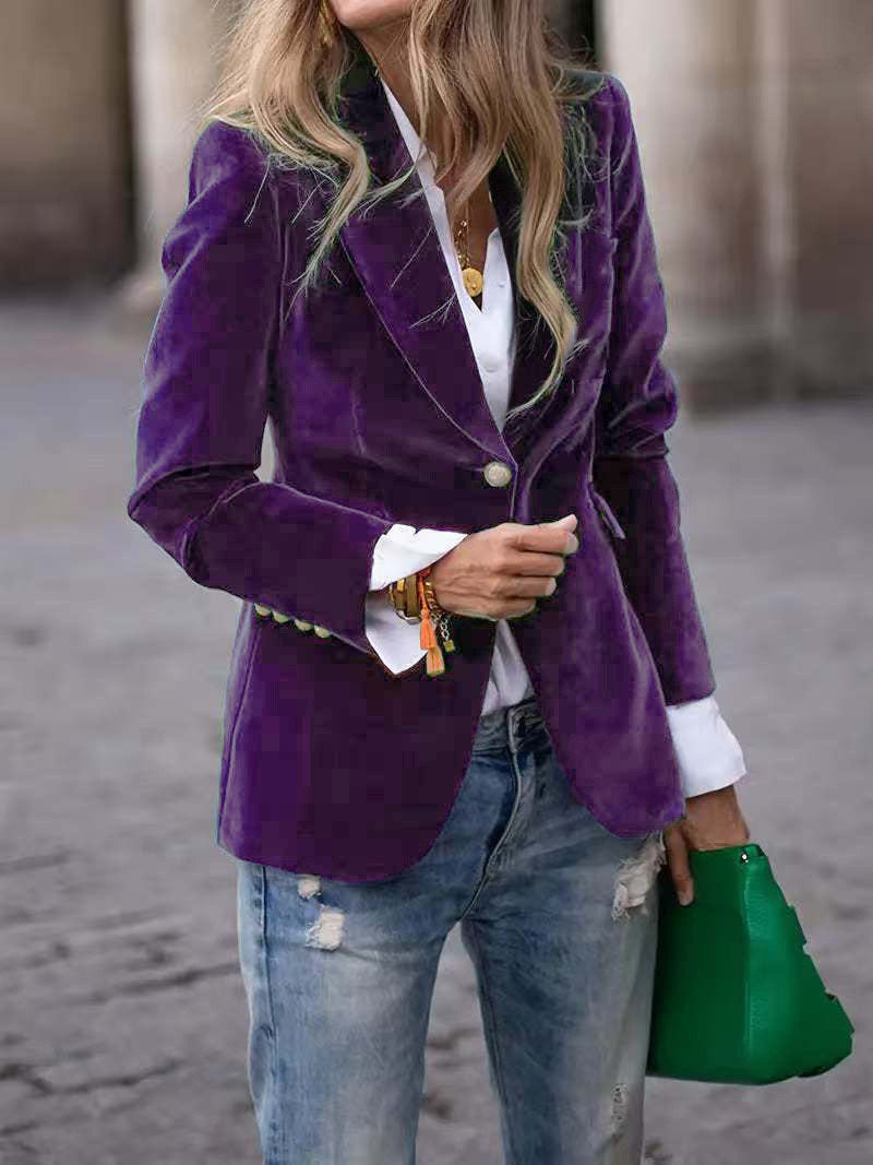 Octavie | Blazer en velours cintré à un bouton — Violet