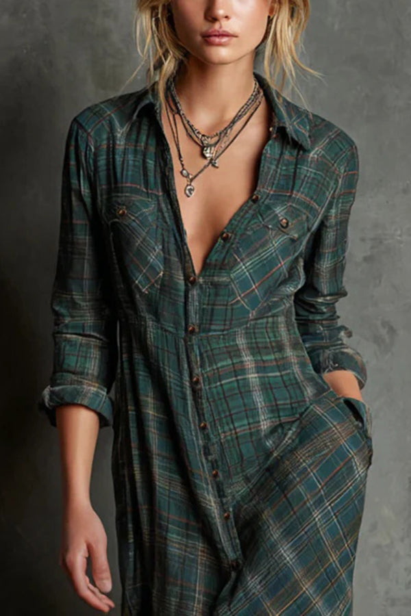 Aubine | Robe chemise longue à carreaux