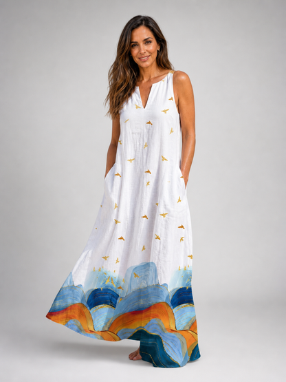 Olympe — Robe longue à ourlet peint, coloris Blanc